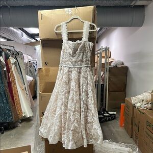 Bronx and Banco Floral Lace Wedding Gown in Cream